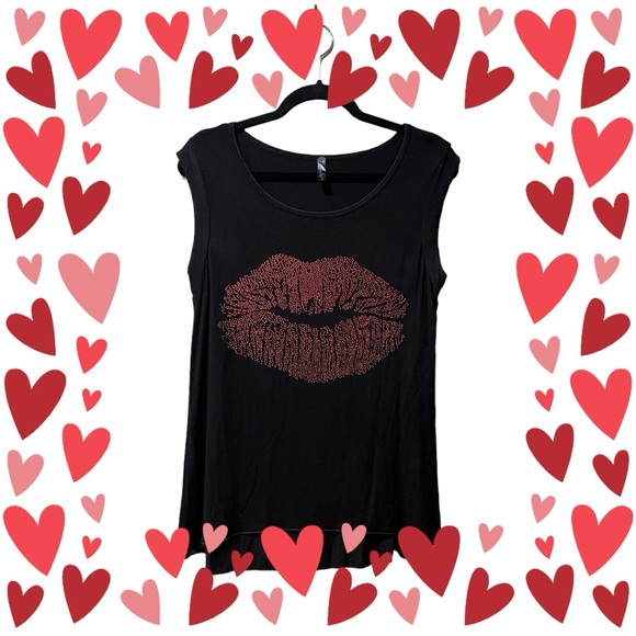 Gypsy Sky Black Sleeveless Top w/Bedazzled Red Gem Lips - Picture 16 of 16